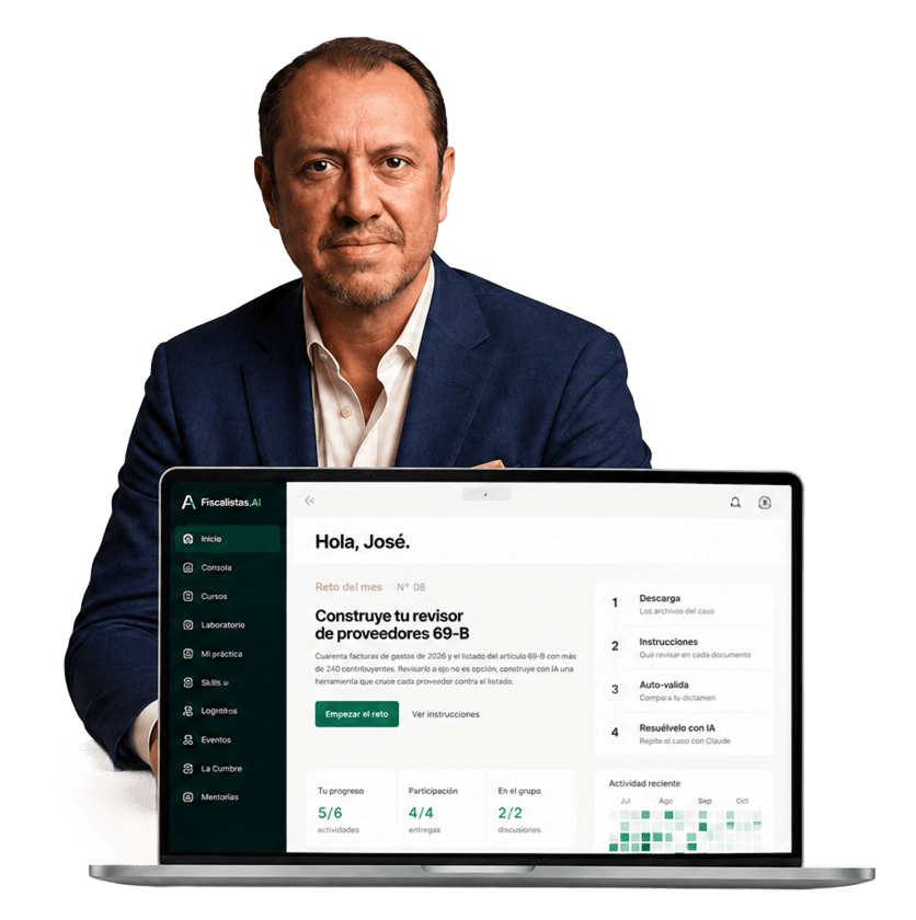 José de Jesús Pérez Lara frente a la plataforma Fiscalistas.AI con el reto del mes